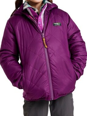 LL Bean Girls Mountain Bound Reversible Jacket Hooded Fleece Purple Sz Large?